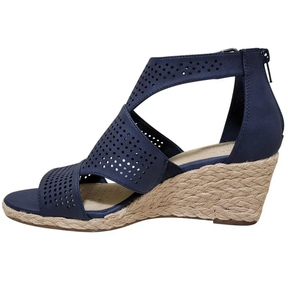 Easy Street Women Tova Caged Espadrille Wedge Sandals Size US 7.5M Navy Blue